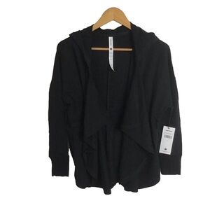 Black Cardigan hood oversized Karma open front wrap soft cozy casual long sleeve